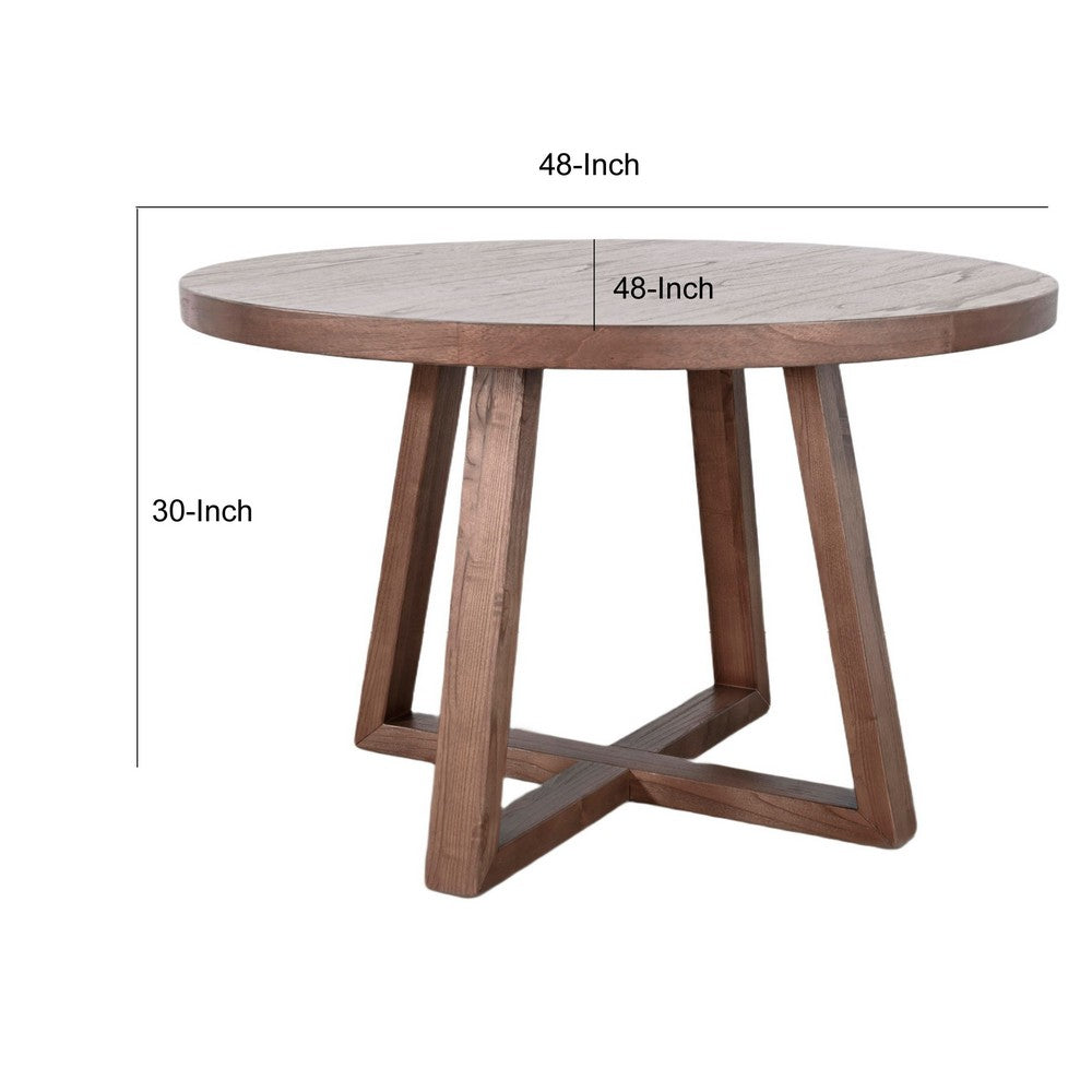 Mika Dining Table | Criss Cross Base | Medium Brown Wood 48" Round Top