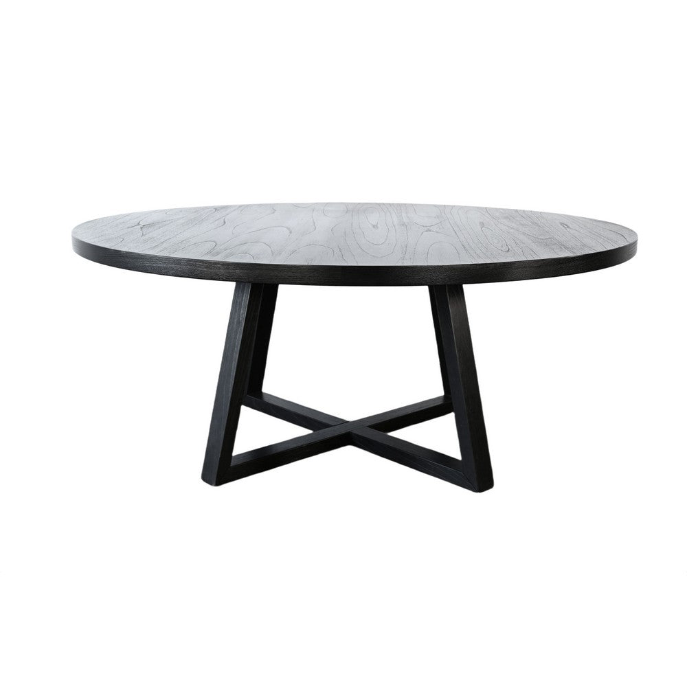 Mika Large Dining Table | Criss Cross Base | Black Wood 72" Round