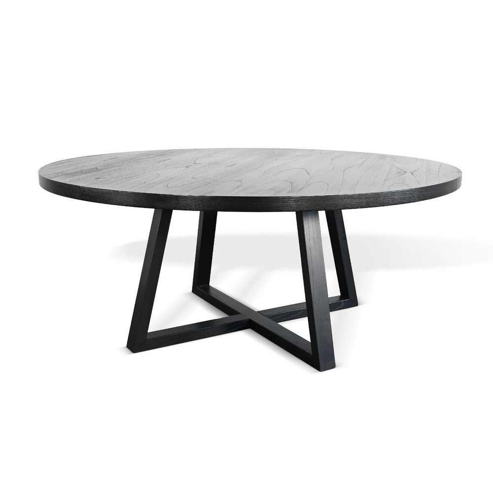 Mika Large Dining Table | Criss Cross Base | Black Wood 72" Round