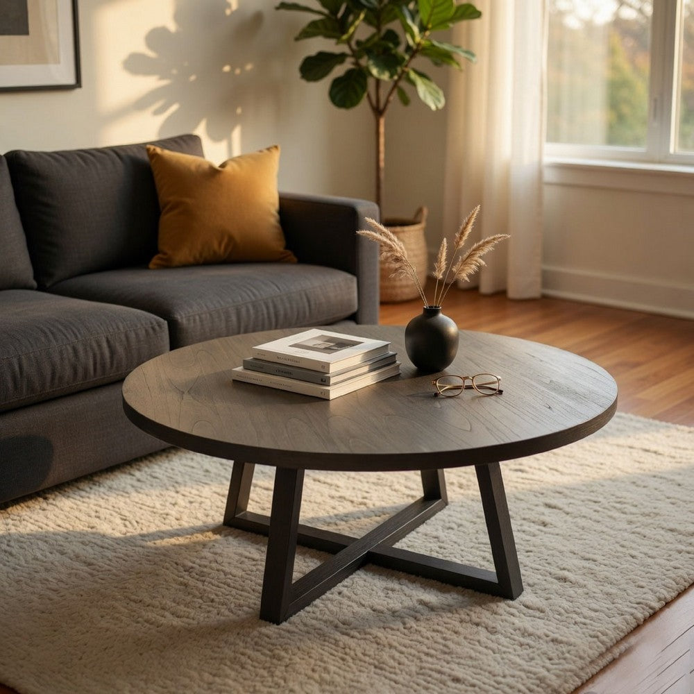 Mika Large Dining Table | Criss Cross Base | Black Wood 72" Round