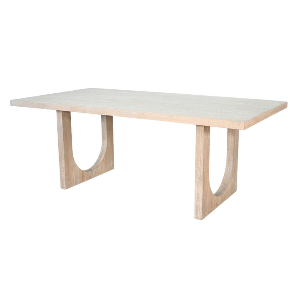 Riz Dining Table | U-Shape Pedestals | Oak Brown Gray Wood | 78" Rectangular