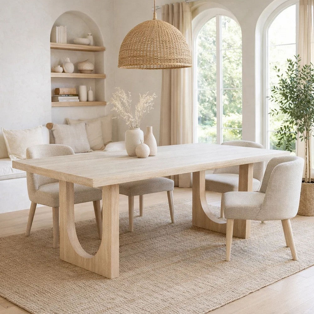 Riz Dining Table | U-Shape Pedestals | Oak Brown Gray Wood | 78" Rectangular