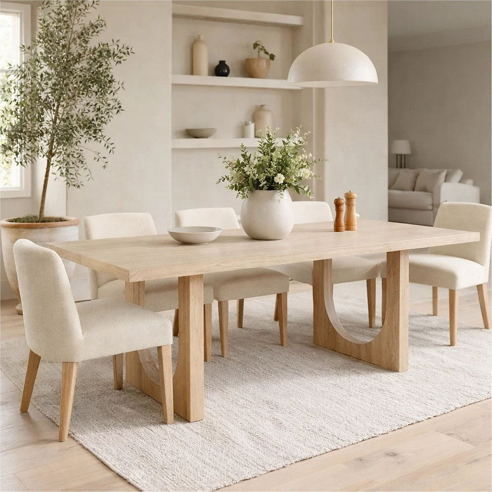 Riz Dining Table | U-Shape Pedestals | Oak Brown Gray Wood | 78" Rectangular