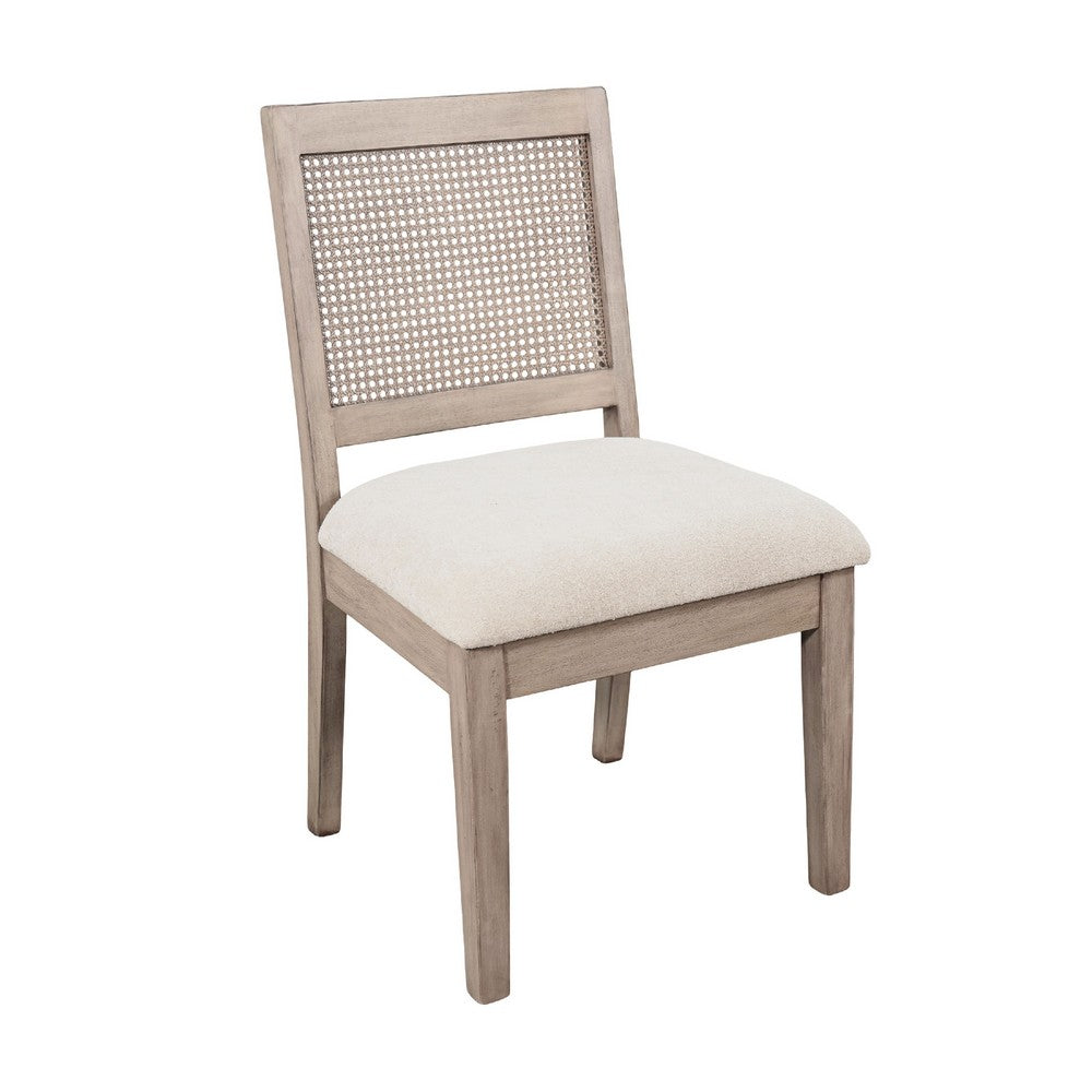 Dining Side Chair Set of 2 | Cane Back | Cream Seat Cushion | Hazelnut Brown Wood