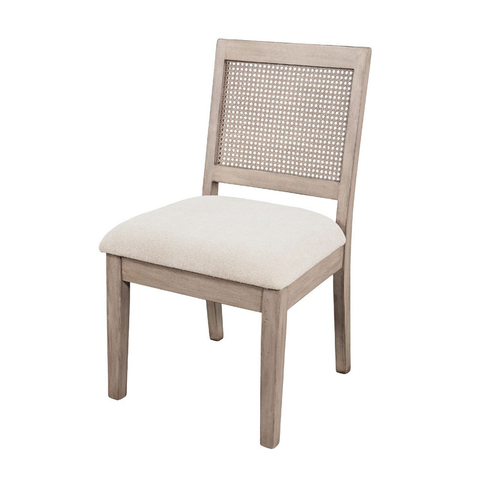Dining Side Chair Set of 2 | Cane Back | Cream Seat Cushion | Hazelnut Brown Wood