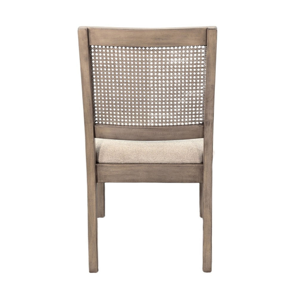 Dining Side Chair Set of 2 | Cane Back | Cream Seat Cushion | Hazelnut Brown Wood