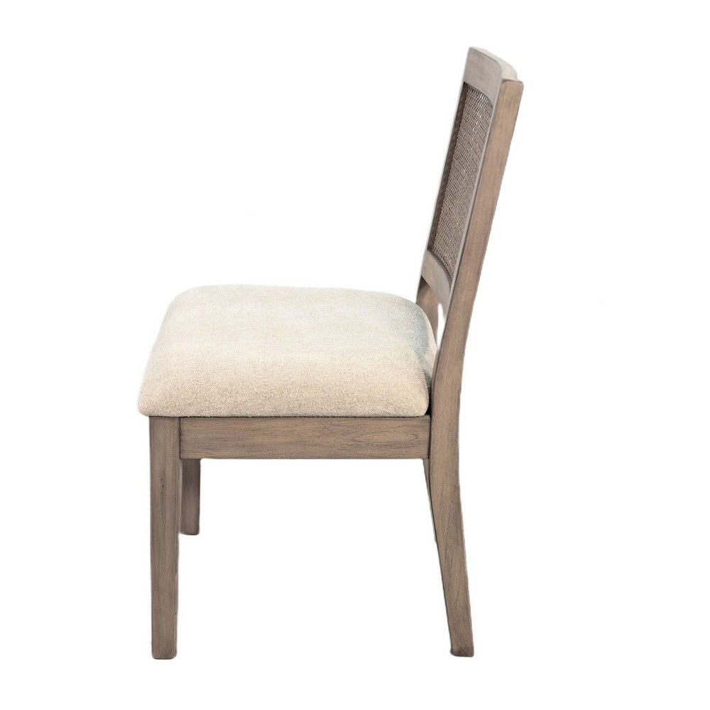 Dining Side Chair Set of 2 | Cane Back | Cream Seat Cushion | Hazelnut Brown Wood