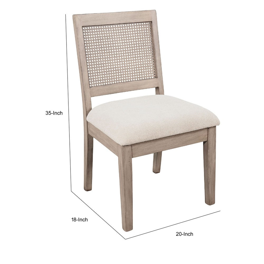 Dining Side Chair Set of 2 | Cane Back | Cream Seat Cushion | Hazelnut Brown Wood