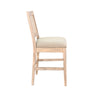 Counter Stool Chair Set  of 2 | Cane Back | Gray Fabric Cushion | Wheat Brown Wood