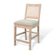 Counter Stool Chair Set  of 2 | Cane Back | Gray Fabric Cushion | Wheat Brown Wood