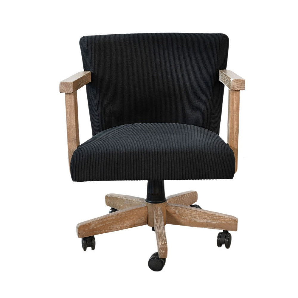 Giby Swivel Gaming or Office Chair | Black Corduroy Seat | Oak Brown Wood
