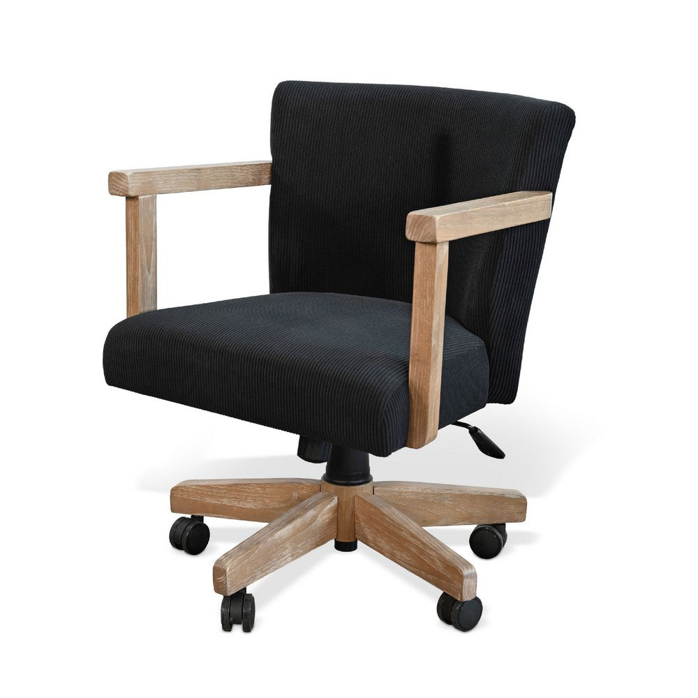 Giby Swivel Gaming or Office Chair | Black Corduroy Seat | Oak Brown Wood