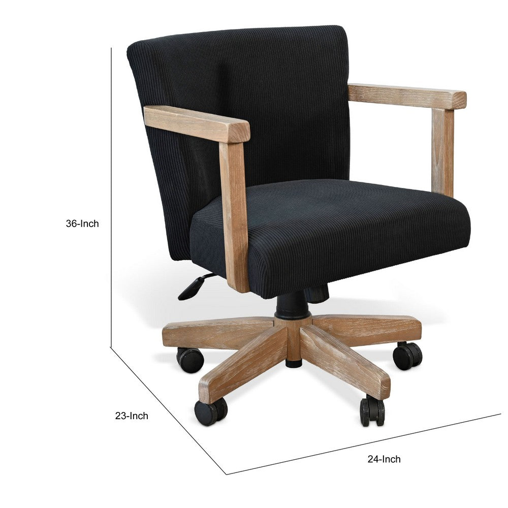 Giby Swivel Gaming or Office Chair | Black Corduroy Seat | Oak Brown Wood