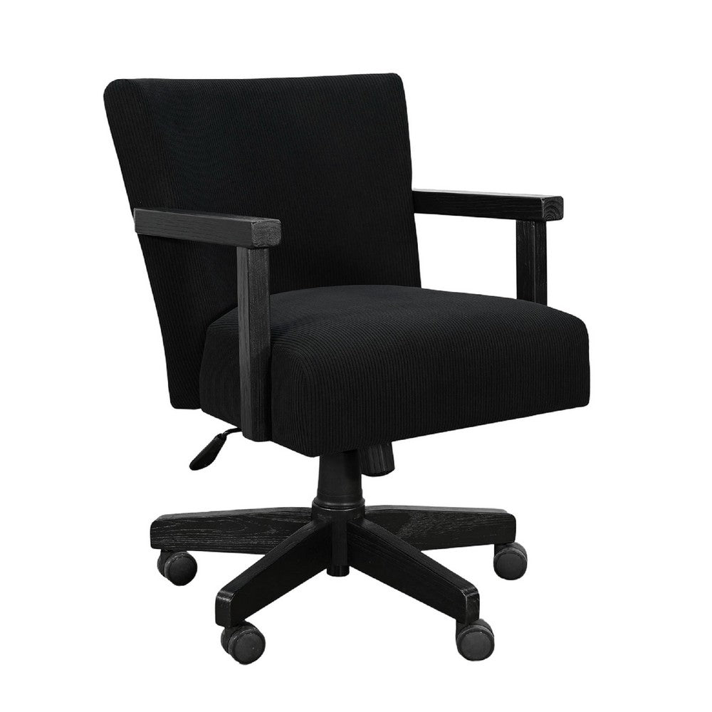 Giby Swivel Gaming or Office Chair | Corduroy-Style Seat | Black Wood
