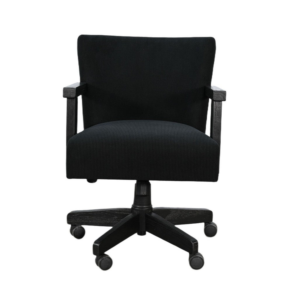Giby Swivel Gaming or Office Chair | Corduroy-Style Seat | Black Wood