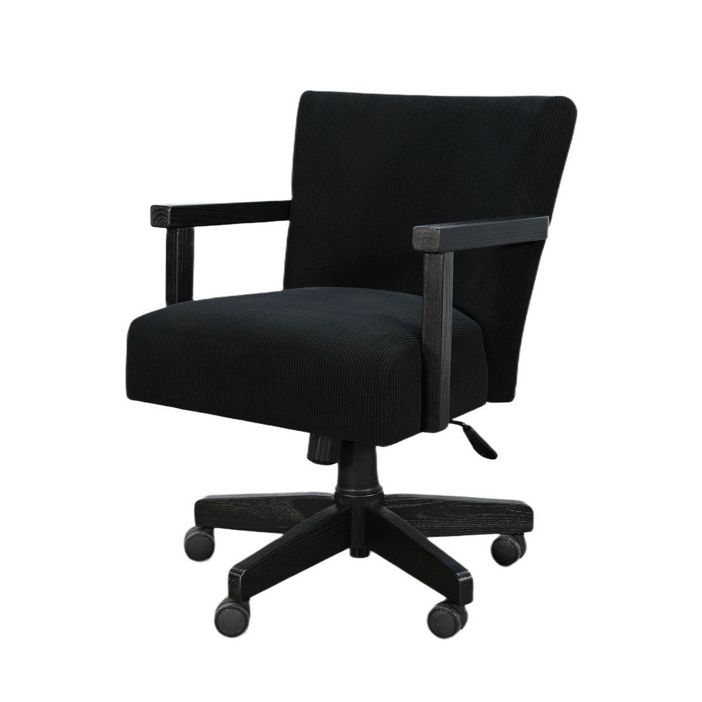 Giby Swivel Gaming or Office Chair | Corduroy-Style Seat | Black Wood