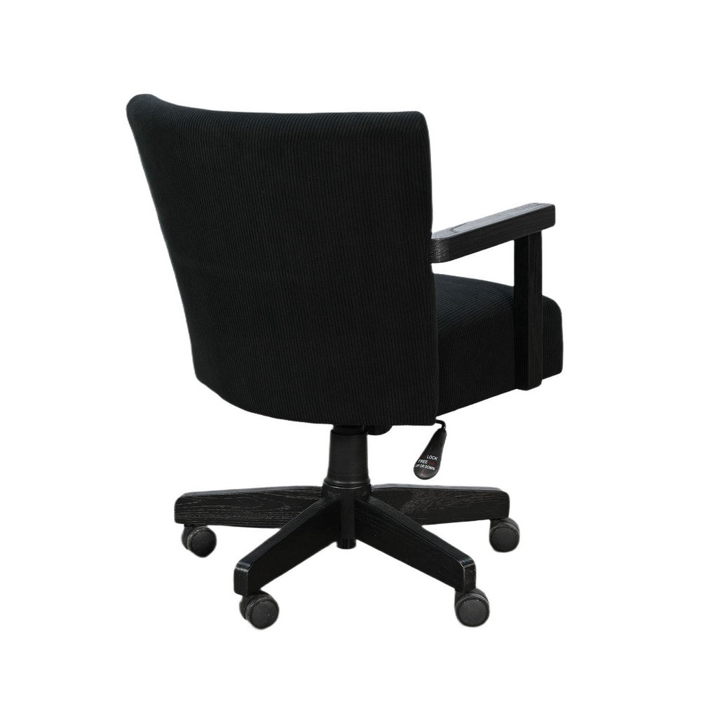Giby Swivel Gaming or Office Chair | Corduroy-Style Seat | Black Wood
