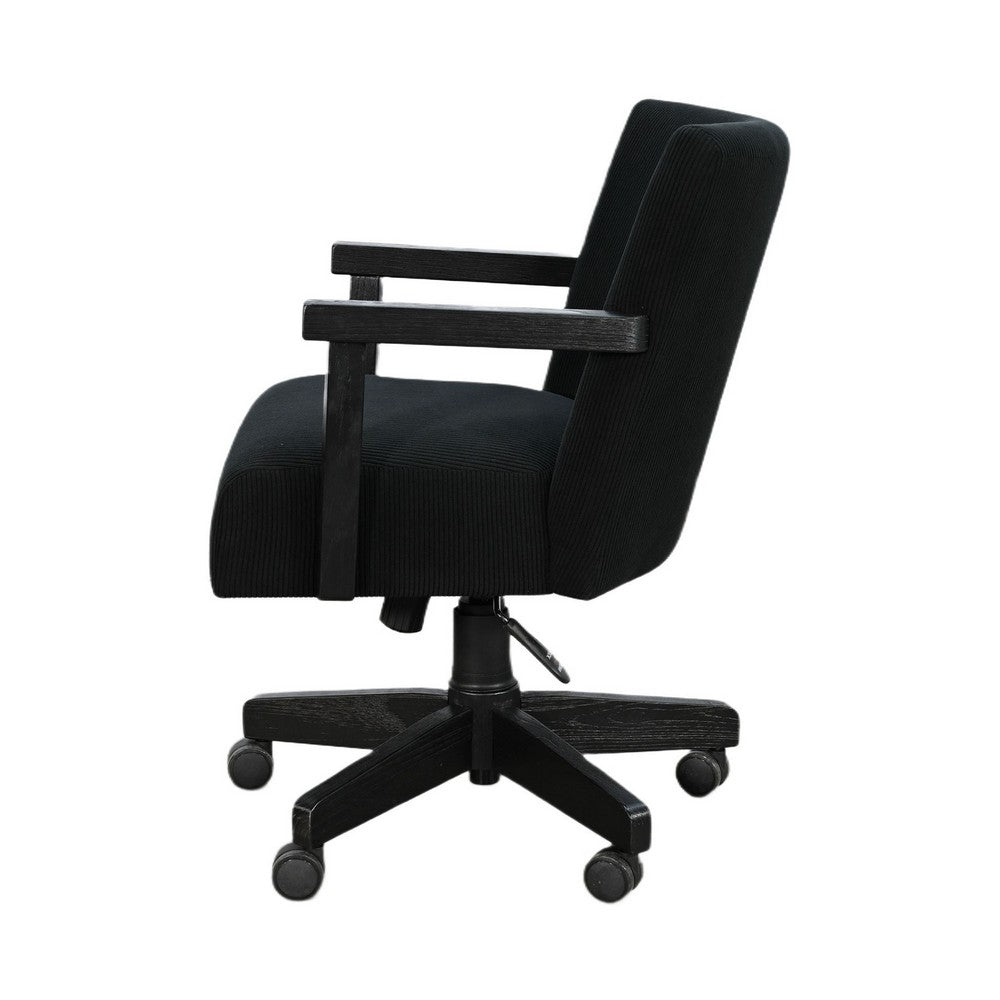 Giby Swivel Gaming or Office Chair | Corduroy-Style Seat | Black Wood