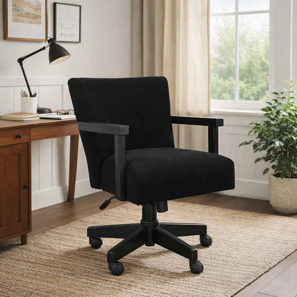 Giby Swivel Gaming or Office Chair | Corduroy-Style Seat | Black Wood