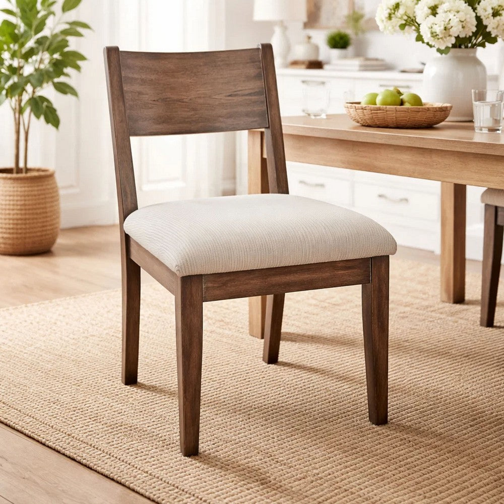 Casa Dining Side Chair Set of 2 | Open Back | Ivory Cushion | Buckskin Brown Wood