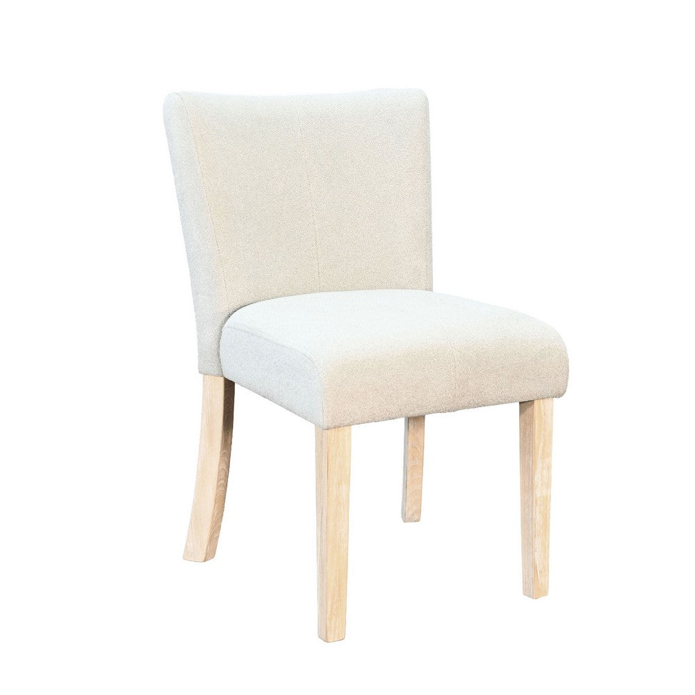 Dining Side Chair Set of 2 | Curved Back | Ivory Cushions | Oak Brown Wood
