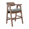Reno Counter Stool Chair Set of 2 | Curved Back | Gray Cushion | Brown Wood
