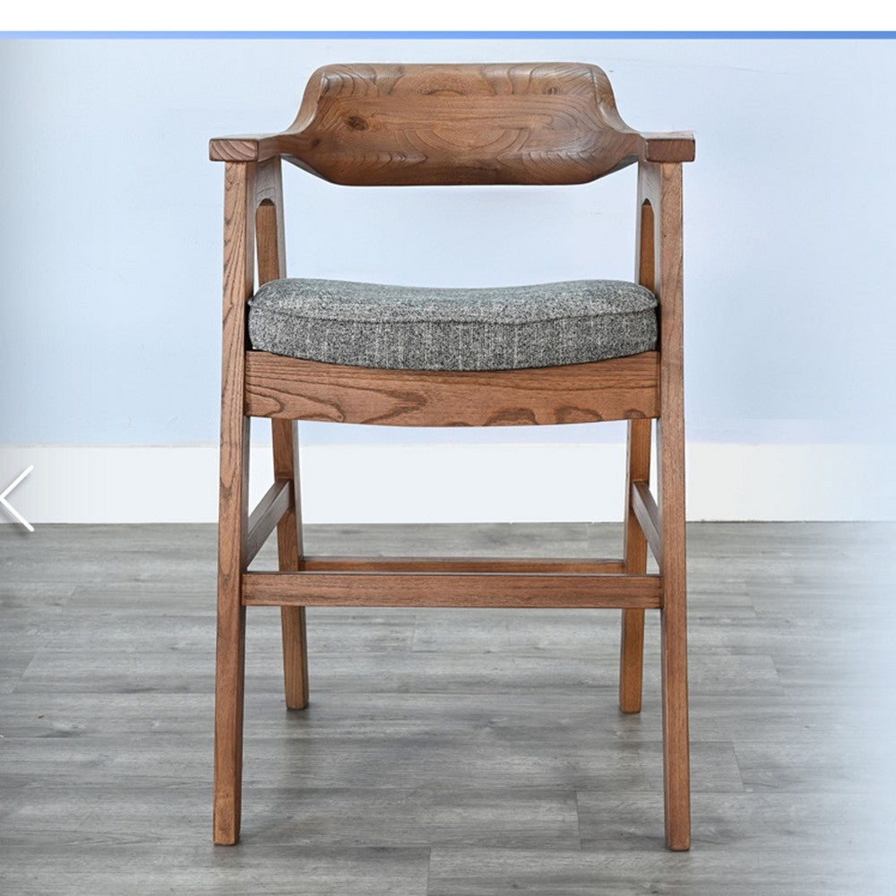 Reno Counter Stool Chair Set of 2 | Curved Back | Gray Cushion | Brown Wood