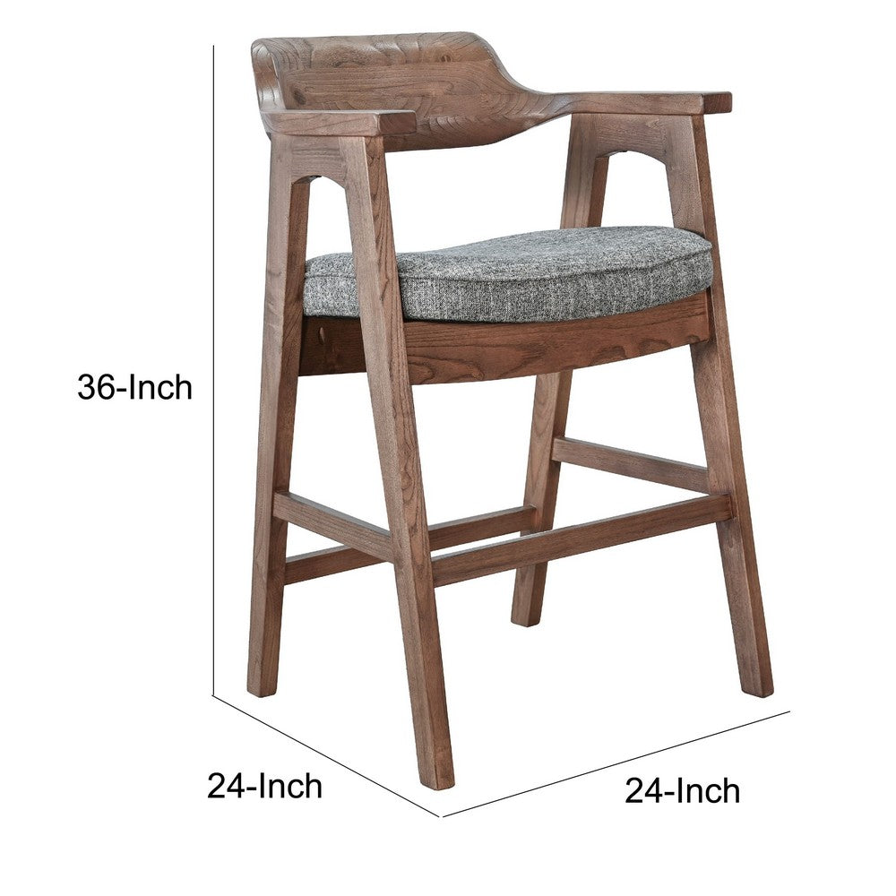 Reno Counter Stool Chair Set of 2 | Curved Back | Gray Cushion | Brown Wood