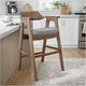 Reno Counter Stool Chair Set of 2 | Curved Back | Gray Cushion | Brown Wood