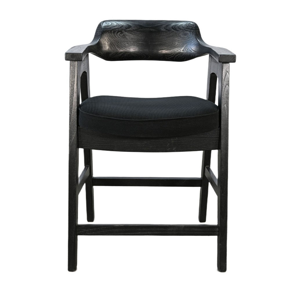 Reno Counter Stool Chair Set of 2 | Curved Back w Seat Cushion | Black Wood