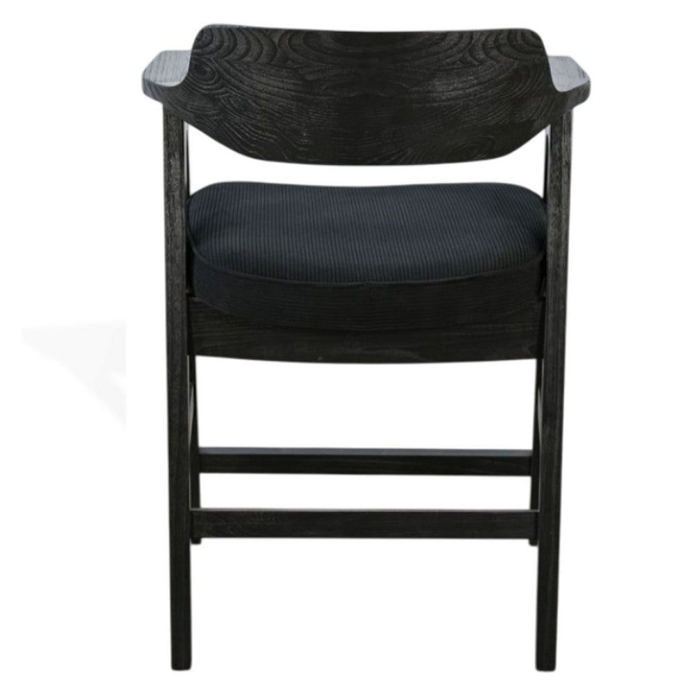 Reno Counter Stool Chair Set of 2 | Curved Back w Seat Cushion | Black Wood
