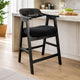 Reno Counter Stool Chair Set of 2 | Curved Back w Seat Cushion | Black Wood