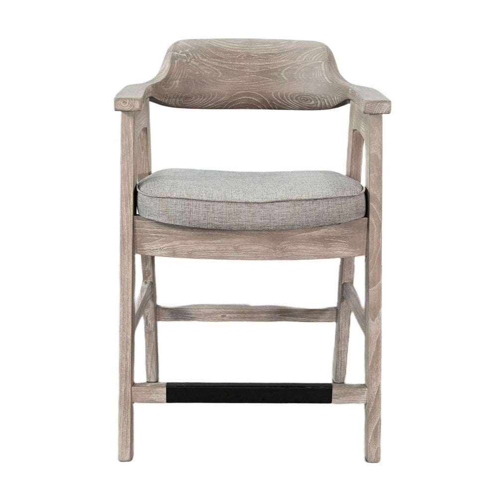 Reno Counter Stool Chair Set of 2 | Curved Back | Gray Seat | Natural Brown Wood