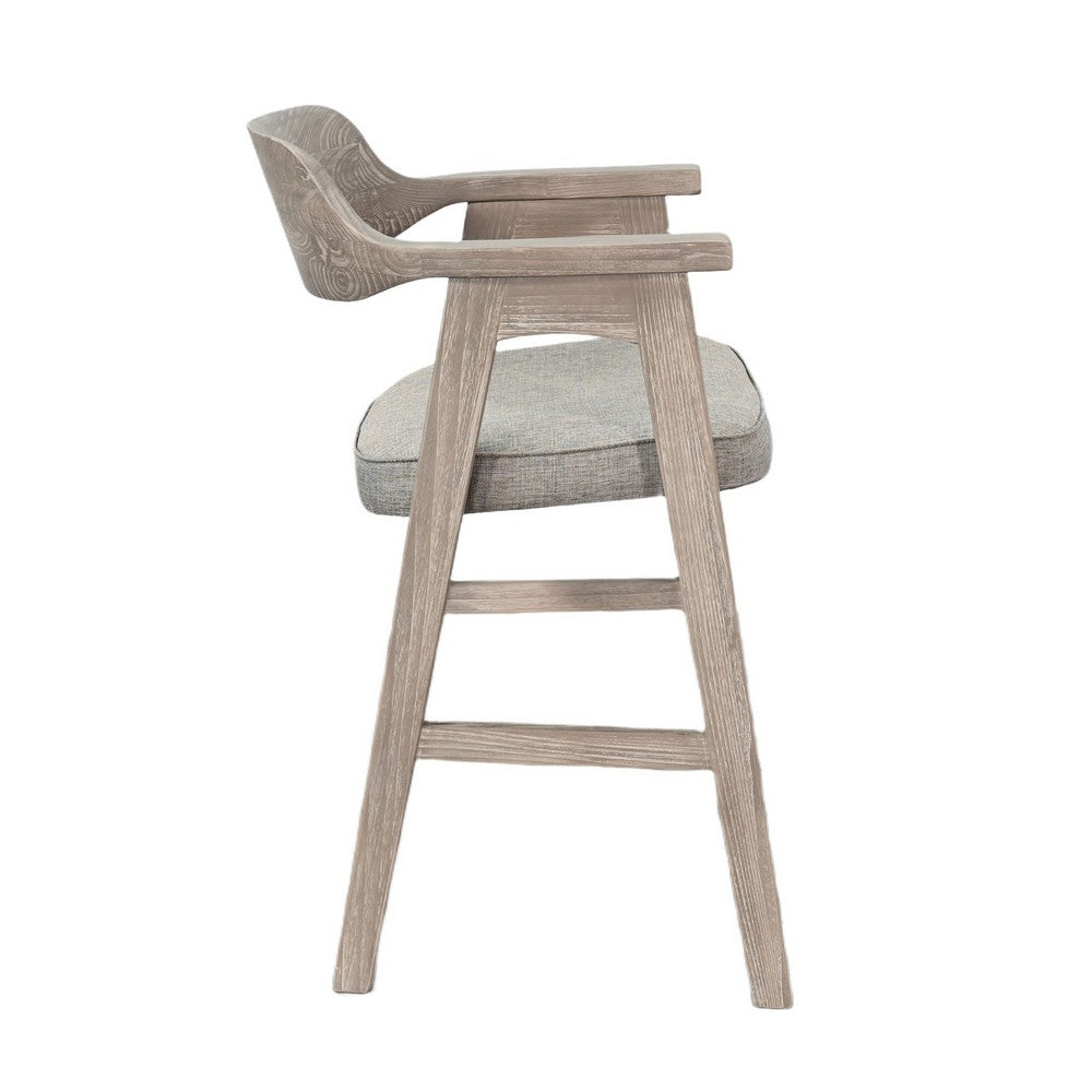 Reno Counter Stool Chair Set of 2 | Curved Back | Gray Seat | Natural Brown Wood