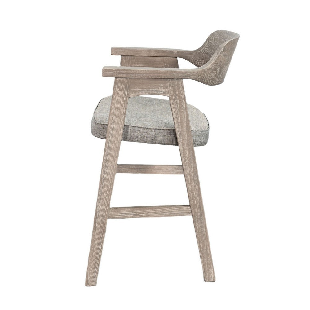 Reno Counter Stool Chair Set of 2 | Curved Back | Gray Seat | Natural Brown Wood