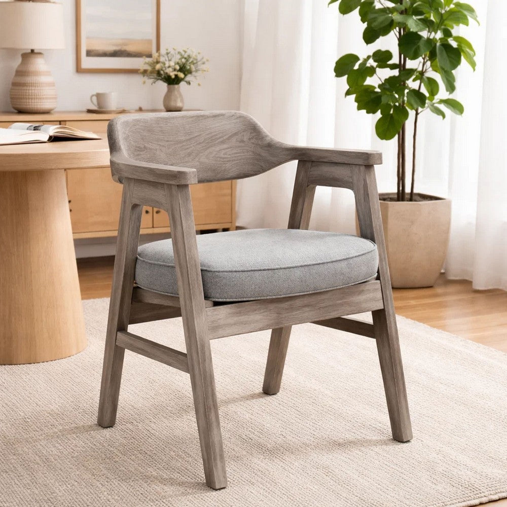 Reno Counter Stool Chair Set of 2 | Curved Back | Gray Seat | Natural Brown Wood