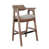 Reno Barstool Chair Set of 2 | Curved Back | Gray Seat | Medium Brown Wood