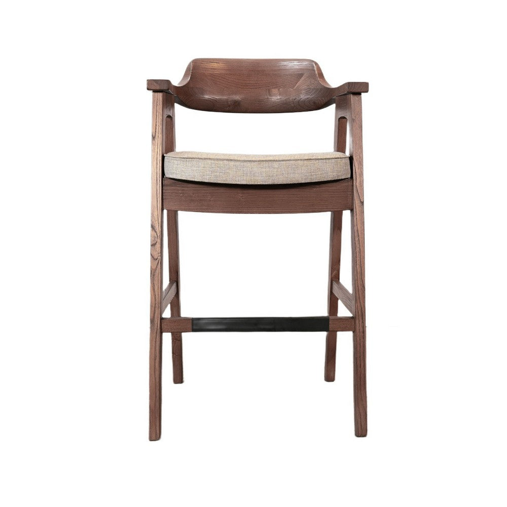 Reno Barstool Chair Set of 2 | Curved Back | Gray Seat | Medium Brown Wood
