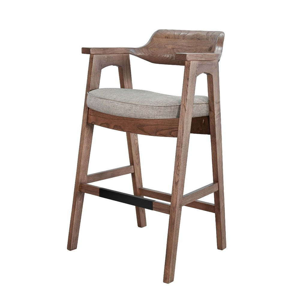 Reno Barstool Chair Set of 2 | Curved Back | Gray Seat | Medium Brown Wood