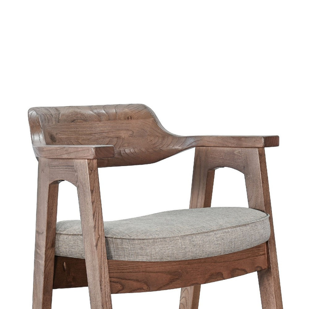 Reno Barstool Chair Set of 2 | Curved Back | Gray Seat | Medium Brown Wood