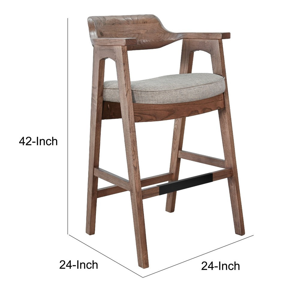 Reno Barstool Chair Set of 2 | Curved Back | Gray Seat | Medium Brown Wood