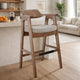 Reno Barstool Chair Set of 2 | Curved Back | Gray Seat | Medium Brown Wood