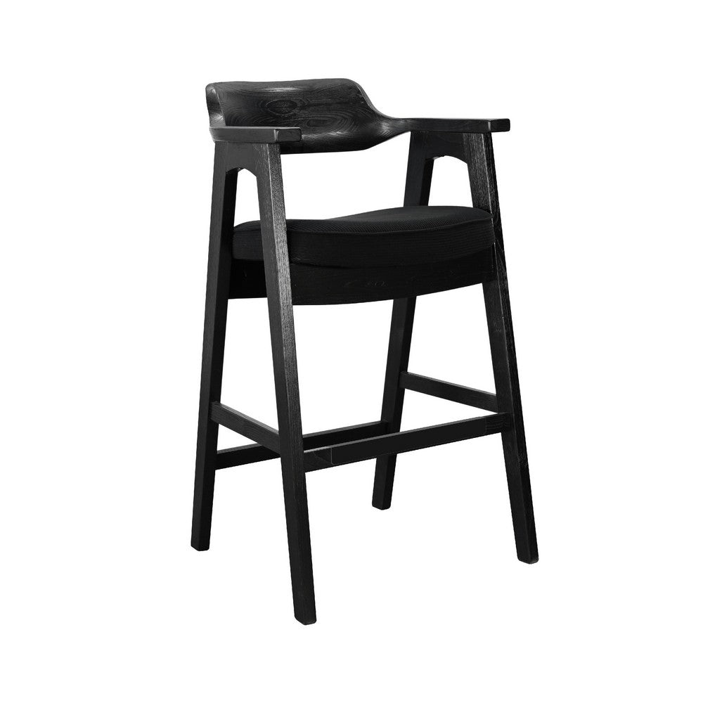 Reno Barstool Chair Set of 2 | Curved Back w Seat Cushion | Umbra Black Wood