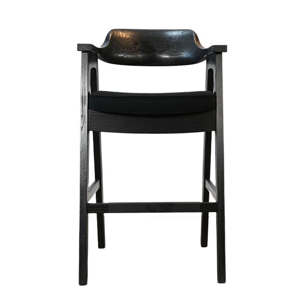 Reno Barstool Chair Set of 2 | Curved Back w Seat Cushion | Umbra Black Wood