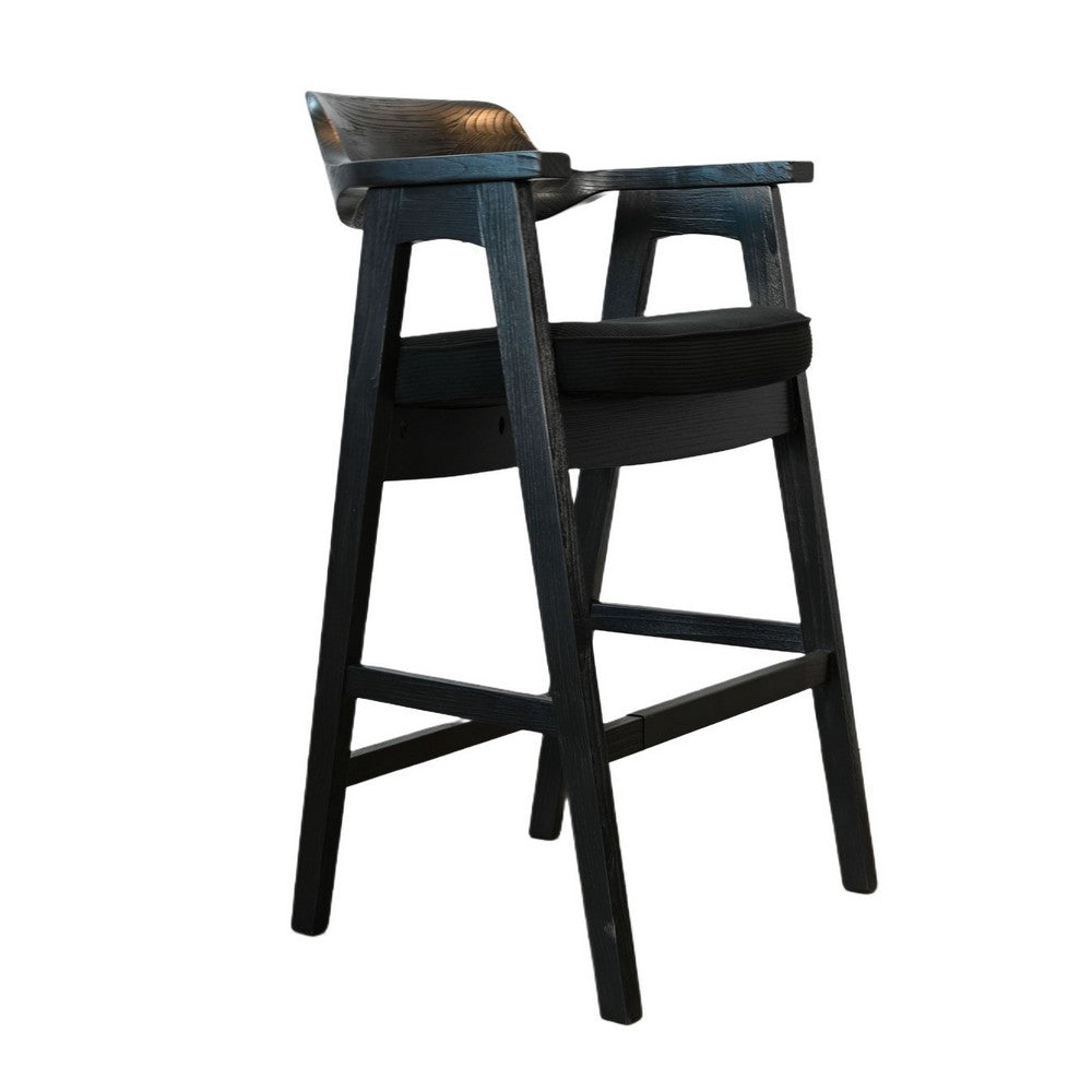 Reno Barstool Chair Set of 2 | Curved Back w Seat Cushion | Umbra Black Wood