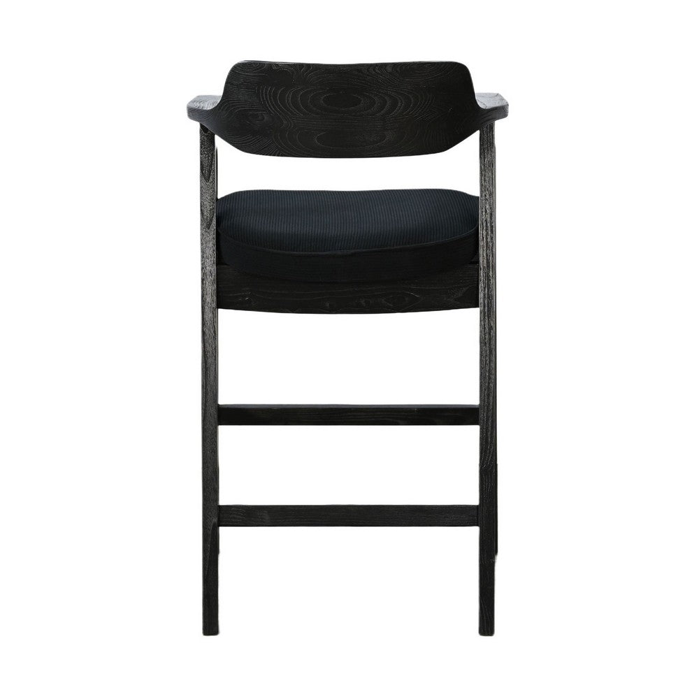 Reno Barstool Chair Set of 2 | Curved Back w Seat Cushion | Umbra Black Wood