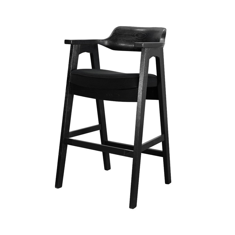 Reno Barstool Chair Set of 2 | Curved Back w Seat Cushion | Umbra Black Wood