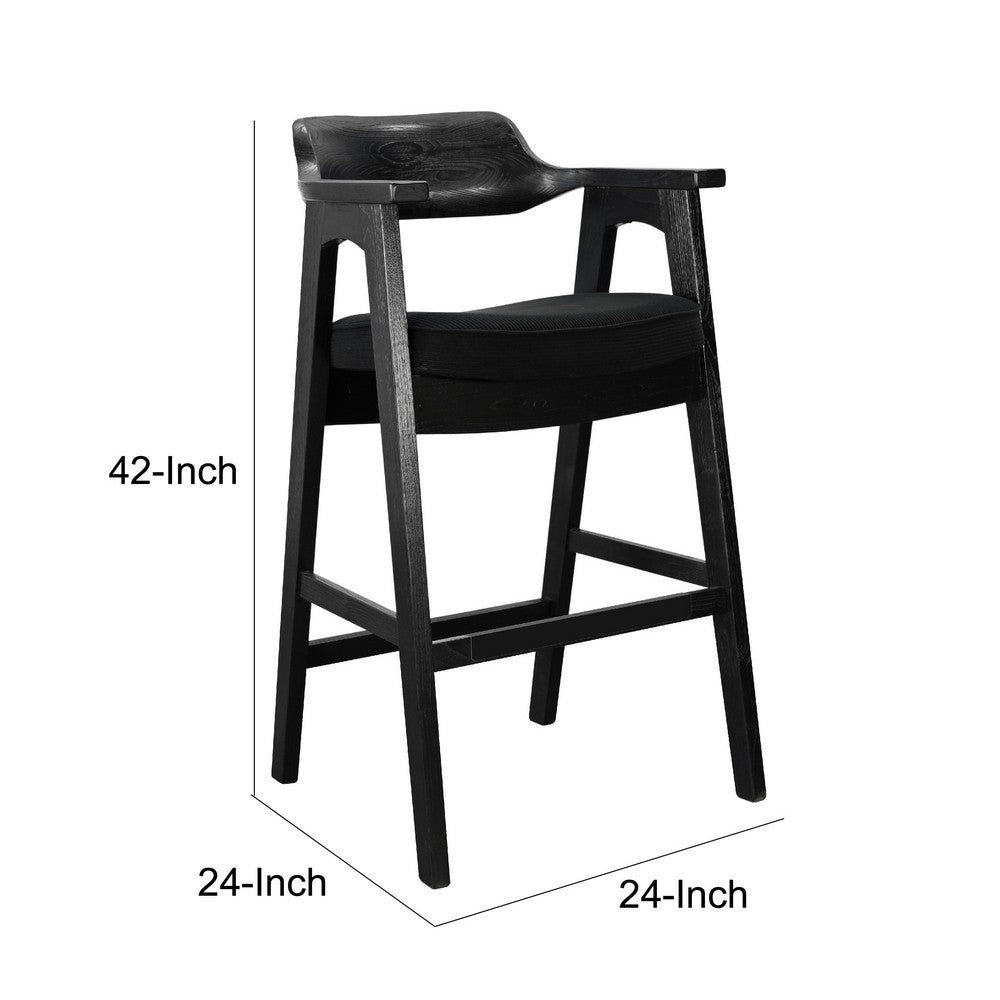 Reno Barstool Chair Set of 2 | Curved Back w Seat Cushion | Umbra Black Wood