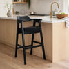 Reno Barstool Chair Set of 2 | Curved Back w Seat Cushion | Umbra Black Wood