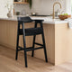 Reno Barstool Chair Set of 2 | Curved Back w Seat Cushion | Umbra Black Wood